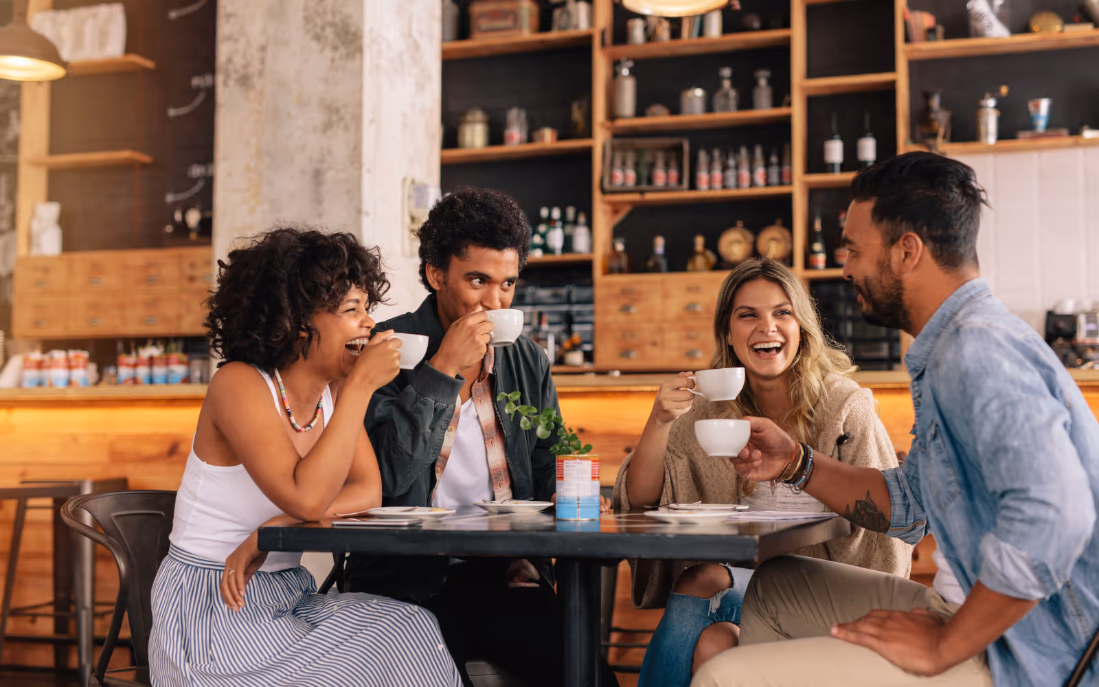 Group of customers sharing coffee in a Sydney cafe, representing social proof in customer loyalty.
